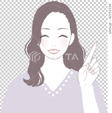 笑顔の可愛いロングヘアの女性 指差しver 笑顔の可愛いロングヘアの女性 指差しver 92352336