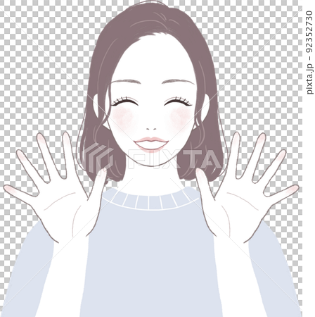 笑顔の可愛いボブカット(ストレート)の女性 手を開いたポーズver 笑顔の可愛いボブカット(ストレート)の女性 手を開いたポーズver 92352730