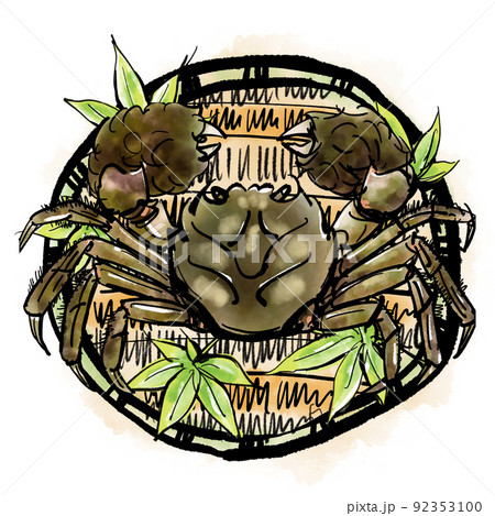 「モクズガニ」の手書きイラスト(筆書き墨絵風) 「モクズガニ」の手書きイラスト(筆書き墨絵風) 92353100