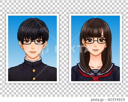 女子高生と男子高校生の証明写真のイラスト素材3 92354919