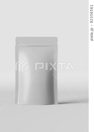 White pouch bags mockup branding light background 3D rendering. Merchandise packaging design Blank coffee beans doy pack 92356561