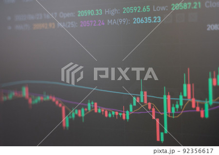 Bitcoin rate on a computer screen. Finance and investment. Rising and falling prices 92356617