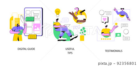 Customer help abstract concept vector illustration set. Digital guide, useful tips and testimonials, interactive tour, user manual, video tutorial, client feedback, customer review abstract metaphor. Customer help abstract concept vector illustration set. Digital guide, useful tips and testimonials, interactive tour, user manual, video tutorial, client feedback, customer review abstract metaphor. 92356801