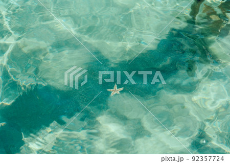 Abstract Real beauty nature background. Ocean bokeh Sea ripple wave surface. Shadow texture underwater depth bottom sand through water liquid. Photo Image art Modern design. Green blue yellow Tone 92357724