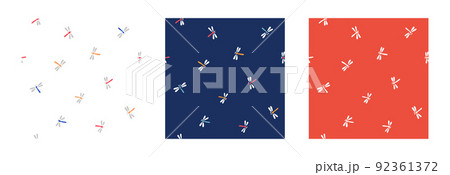 とんぼ柄のセット-シームレスなパターン-2way-手描き とんぼ柄のセット-シームレスなパターン-2way-手描き 92361372