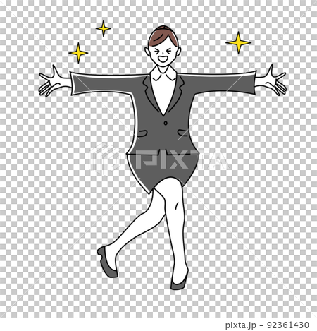 両手を広げて喜ぶ会社員の女性 92361430