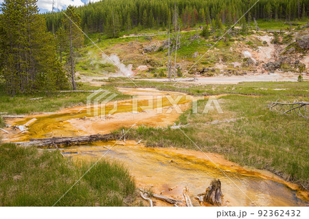 Sunny view of the landscape around Artists Paintpots in Yellowstone National Park 92362432