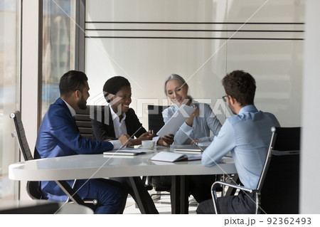 Different aged diverse HR team interviewing job candidate Different aged diverse HR team interviewing job candidate 92362493