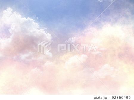 メルヘン ファンタジーな青空と雲 背景素材 夢かわいい 綿あめ 92366499