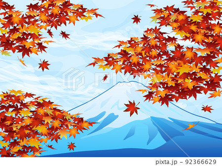 装飾背景-青空に紅葉と富士山 92366629