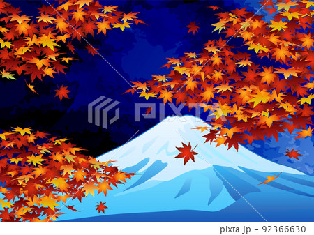 装飾背景-夜空に紅葉と富士山 92366630