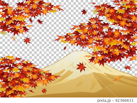 裝飾背景-秋葉和富士山 92366631