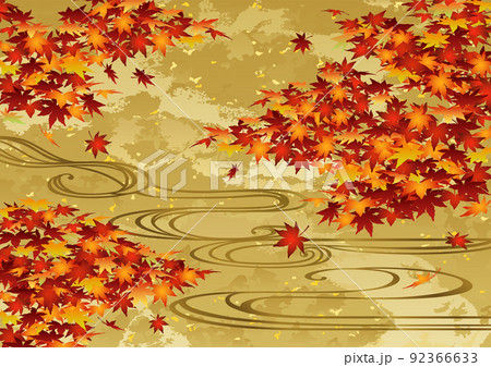 装飾背景-金箔に紅葉と流水 装飾背景-金箔に紅葉と流水 92366633