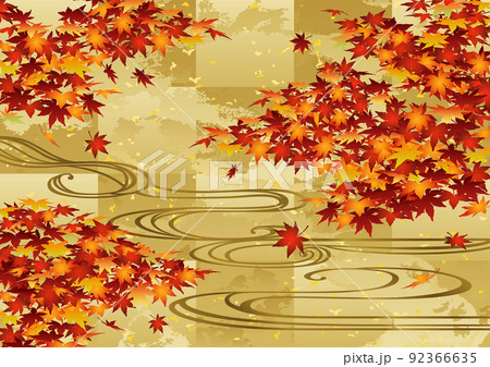 装飾背景-金箔に紅葉と流水 装飾背景-金箔に紅葉と流水 92366635