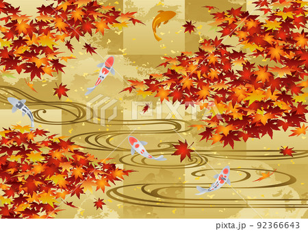 装飾背景-金箔に紅葉と流水と錦鯉 装飾背景-金箔に紅葉と流水と錦鯉 92366643