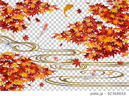 装飾背景-紅葉と流水と錦鯉のイラスト素材 [92366648] - PIXTA