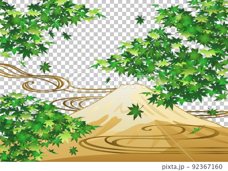 裝飾背景——藍楓、流水和富士山 92367160
