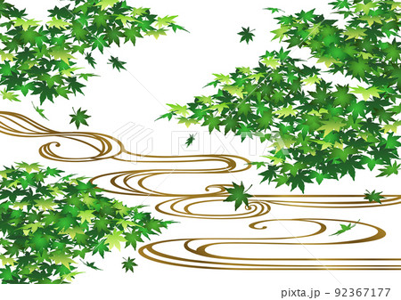 装飾背景-青もみじと流水 装飾背景-青もみじと流水 92367177