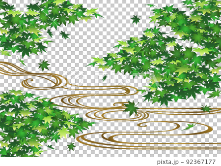 Decorative background-blue maple and running water 92367177