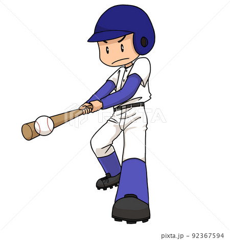 野球のバッターでボールを打つ少年 92367594