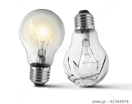 Broken bulb, isolated white background Broken bulb, isolated white background 92368976