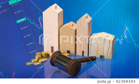 The justice hammer and wood house for property or business concept 3d rendering 92369393