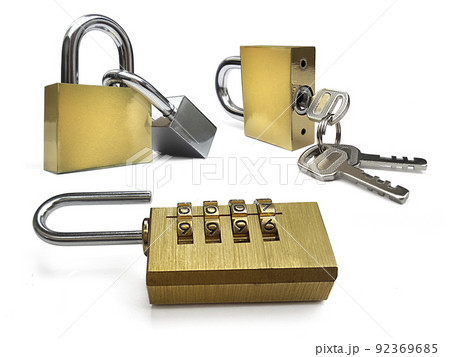 Metal padlock isolated on white background 92369685