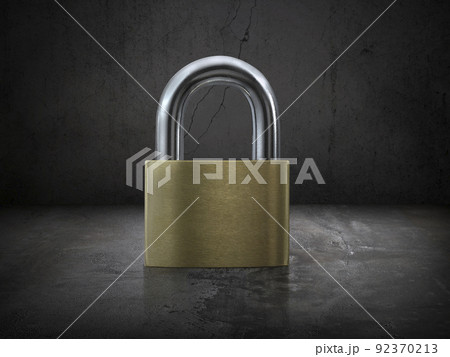Locked Padlock on Cement floor and concrete old Wall Background Locked Padlock on Cement floor and concrete old Wall Background 92370213