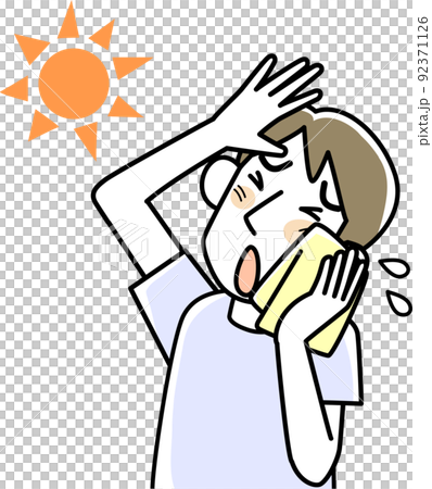 炎天下で汗を拭く男性 92371126