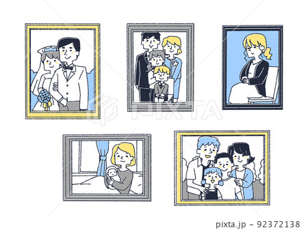 家族の思い出が詰まったフォトフレームのセット コミカルな手書きの