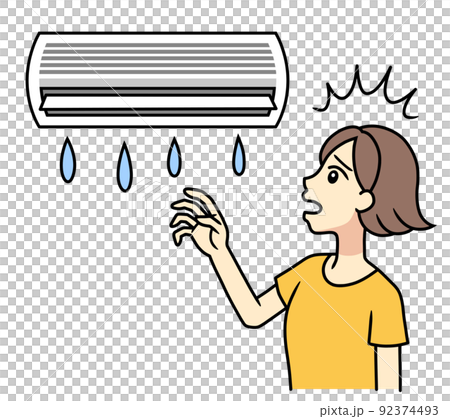 エアコンの水漏れに驚く若い女性のイラスト素材