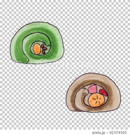 Matcha and chocolate roll cake 92374505