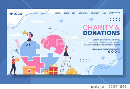 Charity Donation Social Media Landing Page Template Flat Cartoon Background Vector Illustration Charity Donation Social Media Landing Page Template Flat Cartoon Background Vector Illustration 92374841