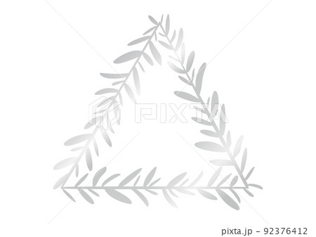 高級感のあるメタリックのボタニカルフレーム オリーブの葉 三角形 シルバー 高級感のあるメタリックのボタニカルフレーム オリーブの葉 三角形 シルバー 92376412