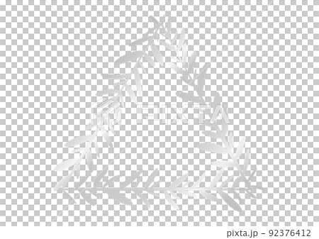 高級感のあるメタリックのボタニカルフレーム オリーブの葉 三角形 シルバー 高級感のあるメタリックのボタニカルフレーム オリーブの葉 三角形 シルバー 92376412