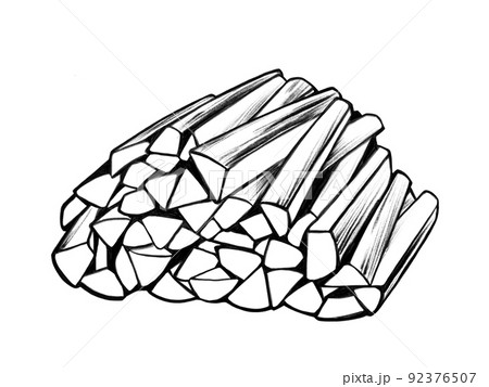 積み上げられた薪のリアルな線画イラスト 92376507