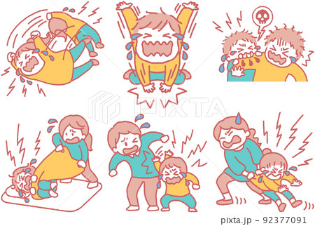 癇癪をおこして暴れる子供のイラストセット 癇癪をおこして暴れる子供のイラストセット 92377091