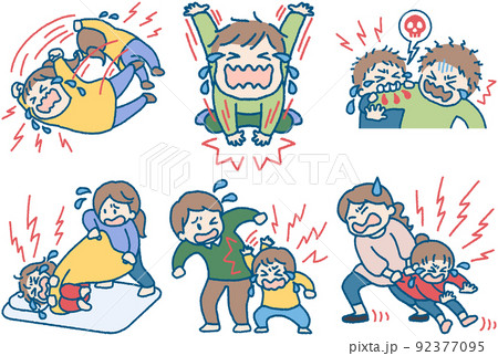 癇癪をおこして暴れる子供のイラストセット 癇癪をおこして暴れる子供のイラストセット 92377095