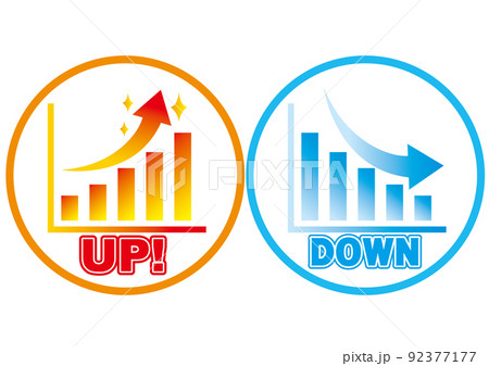 上昇,成長,上がる,アップ,グラフ,ダウン,下がる,落ちる,減る,伸びる,回復,増える,効果,増加, 92377177