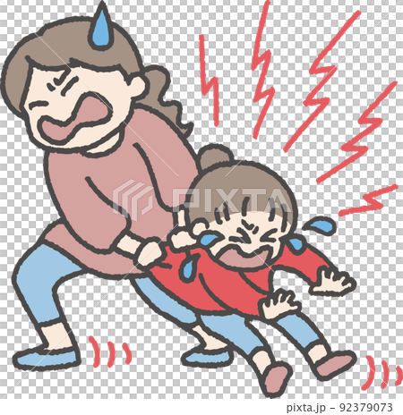 Illustration of a child being dragged by an adult while crying 92379073