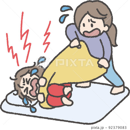 布団にしがみついて泣く子供のイラスト 92379083