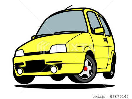 古いイタリアンコンパクトカー ジャンプ 黄色 自動車イラスト 古いイタリアンコンパクトカー ジャンプ 黄色 自動車イラスト 92379145