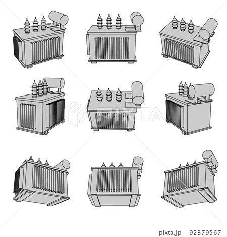 電気工事や工場に使える変圧器のイラストセット 92379567