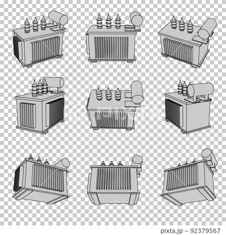 電気工事や工場に使える変圧器のイラストセット 92379567