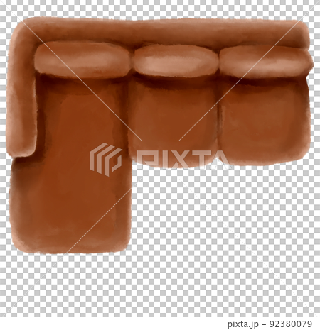 L-shape large sofa top view plan drawing layout mock for interior architecture design watercolor painting illustration 92380079