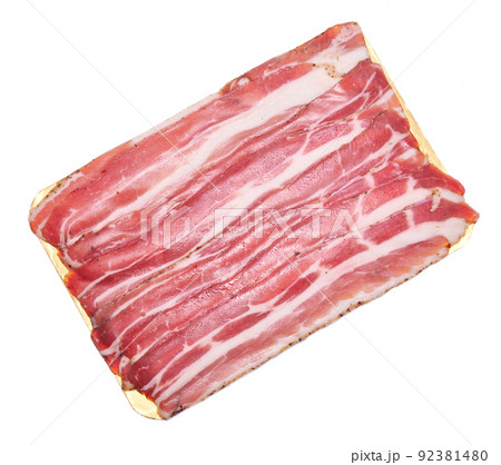 Organic bacon meat isolated on white background Organic bacon meat isolated on white background 92381480