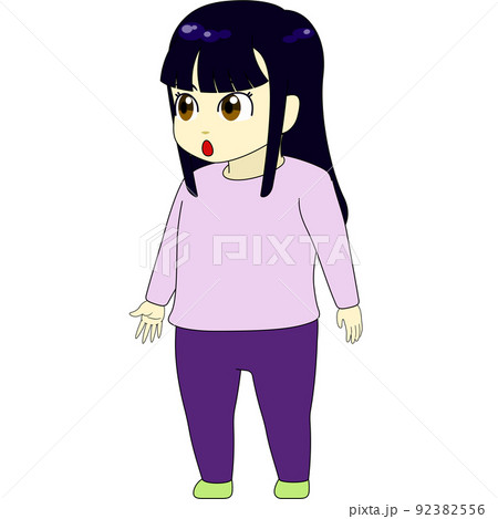 ちびキャラのイラスト（女性・横向き） 92382556