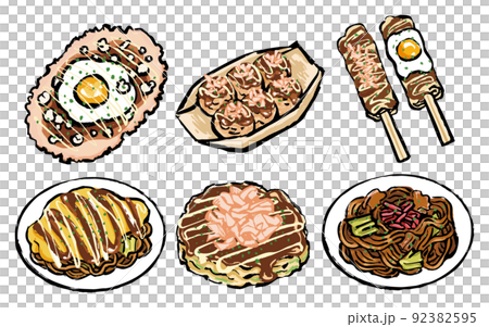 關西特產醬菜和麵粉菜餚的插圖集 92382595
