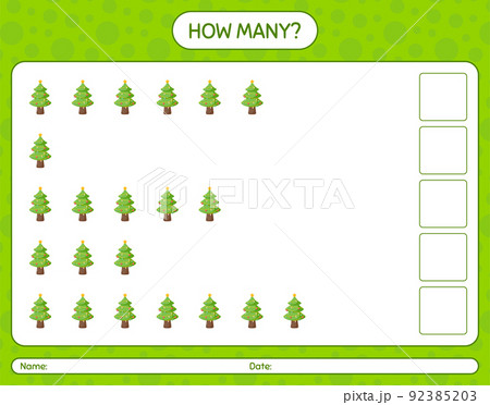 How many counting game with christmas tree. worksheet for preschool kids, kids activity sheet How many counting game with christmas tree. worksheet for preschool kids, kids activity sheet 92385203