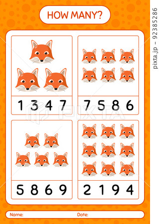 How many counting game with red fox. worksheet for preschool kids, kids activity sheet How many counting game with red fox. worksheet for preschool kids, kids activity sheet 92385286